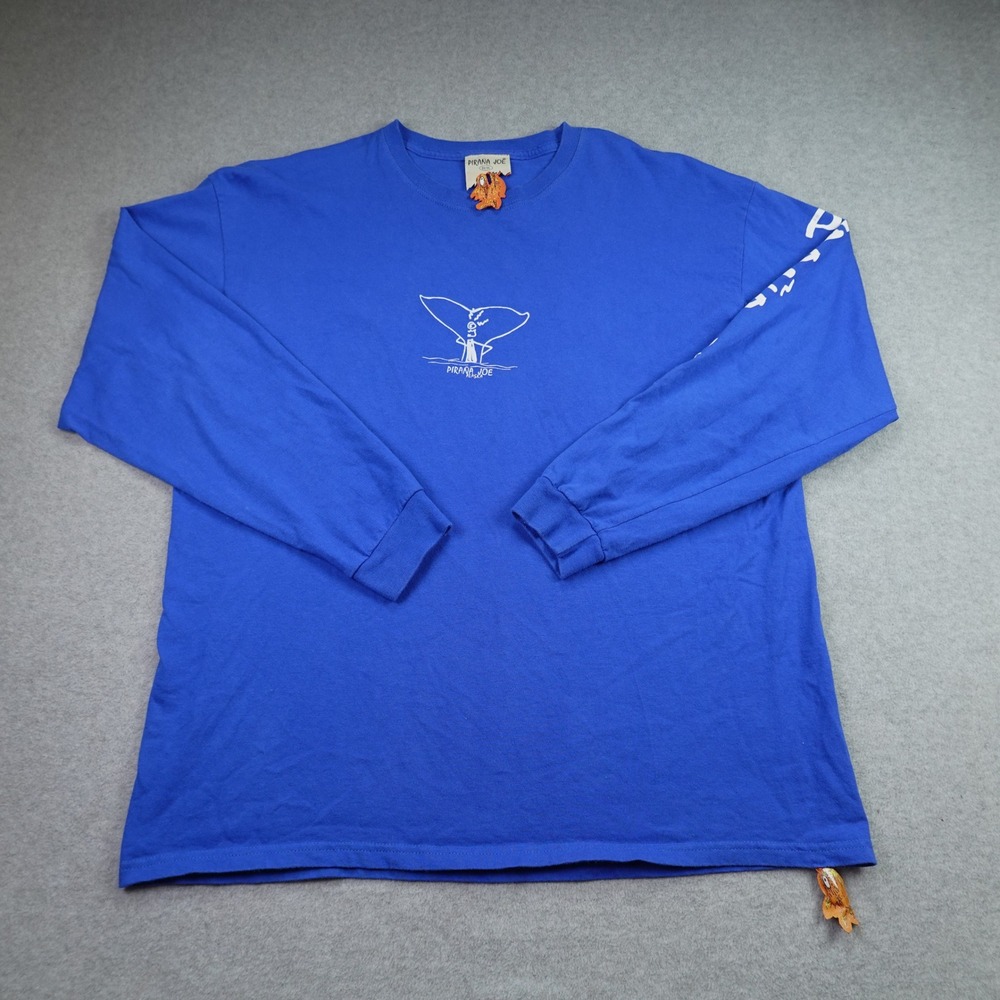 Pirana Joe T-Shirt Mens XL Blue Alaska Whale Tail Graphic Long Sleeve